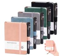 5pcs Pocket Notebook A7, Small Mini Notepad with Pens, Small Notebooks Pocket Size, Portable Leather Field Notes Journal Diary Lined Notebook with Elastic Band for School Office (200 Pages)