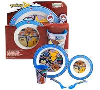 5PCs Pokemon Reusable Dinnerware Set - 260ml Reusable Cup, Stacking Bowl, Plate, Fork and Spoon, BPA Free Children Microwave Tableware Cutlery Set 4+Years