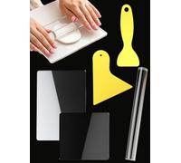 5PCS Polymer Clay Tools Set - 1 Acrylic Clay Roller, 2 Size Acrylic Sheet, 2 Scrape, Clay Rolling Pin with Clear Board, Round Tube Roller for Art Craft Projects