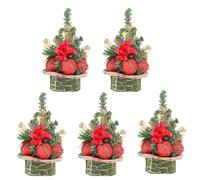 5pcs Portable Elegant Miniature Christmas Tree Pine Needle Crafted Tabletop Decoration For Seasonal Celebration Yuletide Tree Adornment