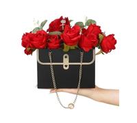 5pcs Portable Flower Box For Packing | Foldable Paper Handy Bag Kraft Handbag Wedding Rose Party Box Packaging For Candy Cake Birthday(Black)
