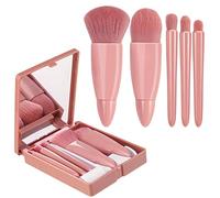 5pcs Portable Makeup Brushes,Premium Synthetic Brush with Mirror Box Professional Foundation Eye Shadow Blush Makeup Brush Travel Face Kabuki Makeup Brush Kits for Travel Daily Date Stage Touch-up