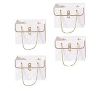 5pcs Portable Rose Boxes Sturdy Wrapping Paper Bouquets With Handle Storage Bin For Florists, Flower Shops, Weddings, Valentine For Flowers, Bouquets(WHITE)