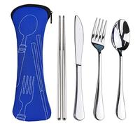 5PCS Portable Silverware Set with Case, Lengnoyp Travel Camping Utensils Set, Premium Stainless Steel Travel Cutlery Set, Reusable Safe Flatware Sets for Lunch Box/Workplace/Students/Kids, Silver