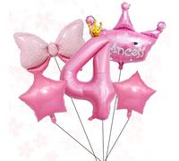 5pcs Premium 4th Birthday, Children's Party Decoration with Pink Crown Number 4 As The Theme with Metallic Balloons, Reusable Aluminum Foil Balloons for 4th Birthday Celebration