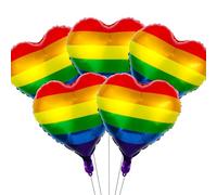 5Pcs Pride Balloons, 18Inchs Rainbow Foil Heart Balloons, Gay Pride Decorations Supplies, Large Size, for Birthday Baby Shower Wedding