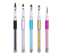5Pcs Professional Nail Art Brush Set with Crystal Rhinestone Handle for UV Gel Acrylic Application, Nail Painting, Ombre, Liner Detail, Manicure Salon Home Use