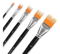 5Pcs Professional Rake & Comb Brush Set for Acrylic, Oil, Watercolor - Creates Wood Grain, Grass, Animal Fur, Feather Textures - Ideal for Artists and Beginners((5PCS-Flat Comb Brushes)