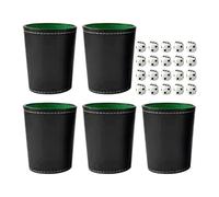 5PCS PU Leather Dice Cup Set, Felt Lined Quiet Dice Games Shaker Cup with 20 Dot Dices, Exquisite Hand Feeling Black Shaking Box for Liars Farkle Yahtzee Game