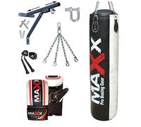5pcs Punch bag set 5ft Blk/White Rex Leather boxing punchbag wall Bracket & Gloves