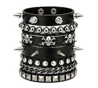 5Pcs Punk Rock Leather Studded Cuff Bracelet Set for Men and Women | Gothic Spike Style, Emo Rocker Accessories, Set of 5