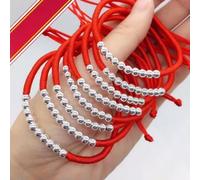 5PCS Pure S990 Silver 10 Beads Red String Thread Braided Rope Bracelet