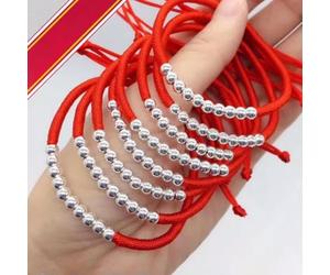 5PCS Pure S990 Silver 10 Beads Red String Thread Braided Rope Bracelet