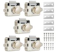 5Pcs Push Button Latch Locks for 15 to 18mm Door Drawer, Keyless Push Button Cabinet Door Latch Zinc Alloy Mini Cupboard Door Latch with Screws for RV Yachts Boat Camper Cupboard
