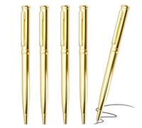 5Pcs Quality Luxury Metal Ballpoint Writing Pens, 1.0mm Black Gel Ink Rotary Retractable Business Slim Pen with Steel Clip for Christmas Colleague Office Teacher Student Hotel Wedding Gift (Gold)
