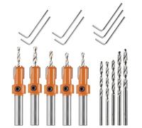 5Pcs Quick Change 8mm Round Shank Adjustable Countersink Drill Bits 2.8-4mm | Includes 5 Tungsten Steel Blades Countersink Bits Set, 5 Free Replaceable Drill Bits and 7 Hex Wrench for Woodworking Counter