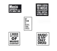 5pcs Quote Series Enamel Pins "I Need My Dose of Music Everyday" Brooch Pin "Music is my only drug" Enamel Pin White Creative Black Brooches Badge Jewelry Gift For Friend