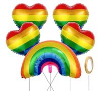 5PCS Rainbow Balloons, Pride Accessories Self Inflating Balloons Foil Balloon, Pride Decorations Rainbow Party Decorations for Adults Birthday Decoration (1Rainbow + 4Heart)