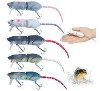 5Pcs Rat Fishing Lure Artificial 2.36" Mouse Lures 3D Lifelike Fishing Lures with Treble Hook Multi Jointed Bait for Freshwater Saltwater Bass Rat Lure