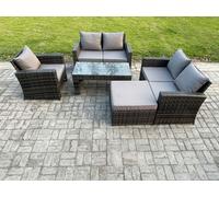 5pcs Rattan Outdoor Garden Furniture Sofa Set with Coffee Table Big Footstool Dark Grey Mixed Fimous Dark Grey One Size