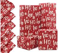 5pcs Red Christmas Wrapping Paper Sheets, QRTDXP 50 * 70cm Recyclable Kraft Paper with White Ho Words Perfect for Xmas Party Gift Wrap Decoration