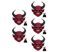 5pcs Red Foam Horned Demon Mask for Halloween Costume Parties Adults | Elastic Strap Design, Full Head Coverage, Visibility and Comfortable Fit, Scary Style for Themed Occasions
