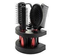 5PCS Red Hair Brush Comb Set - Women's Portable Set With Stand, Exhaust, Paddle, Curling Brushes - Mirror - Lightweight - For All Hair Types (Red)