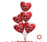 5pcs Red Heart Balloons 18 Inch Happy Valentine's Day Balloons with Ribbon for Valentines Day Decorations, Engagement, Wedding, Anniversary, Birthday Party