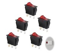 5Pcs Red Rocker Switch 16A 250V SPST Mini Boat 3 Pin AC Power Toggle | Illuminated indicator light, snap-in panel mount design, water dispensers cookers, Practical metal contacts, ON-OFF function