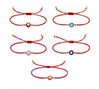 5Pcs Red String Evil Eye Bracelets Colorful Enamel Turkish Nazar Eye Bracelets Adjustable Sliding Knot Protection Lucky Bracelet Set Dainty Good Luck Amulet Jewelry for Men and Women, L, Rope, no
