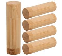 5pcs Refillable Bamboo Lipstick Containers Empty 5g 0.18oz | Khaki Finish, Bamboo and Plastic Build, for Journey or Business Travel, Hygienic Separation