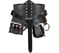 5PCS Renaissance Costume Sets Corset Waistband Belt Pouch Coin Purse Potion Bottle Vials Skirt Hike Medieval Cosplay (1-Black, L/Waist 32"-43")