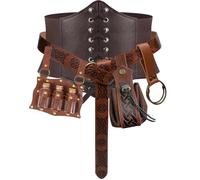 5PCS Renaissance Costume Sets Corset Waistband Belt Pouch Coin Purse Potion Bottle Vials Skirt Hike Medieval Cosplay (1-Brown, L/Waist 32"-43")