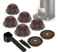 5PCS Reusable Capsule Vertuo Pods, Refillable Coffee Capsules with Silicone Lids and Brush,Food Grade BPA Free Coffee Capsules Compatible for Coffee Machine (Brown 150ml)