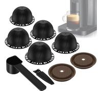 5PCS Reusable Capsule Vertuo Pods, Refillable Coffee Capsules with Silicone Lids and Brush,Food Grade BPA Free Coffee Capsules Compatible for Coffee Machine (Black 230ml)