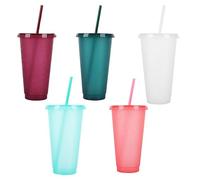 5Pcs Reusable Glitter Cups with Lids and Straws,24oz/710ml Reusable Plastic Cup Drinkware Tumblers Coloured Acrylic Cups Plastic Cold Water Tumblers 710ml Party Tumbler Cup Cold Cups Set Travel Cups