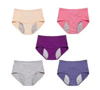 5Pcs Reusable Incontinence Underwear for Women, High Waisted Leak Resistant Briefs for Heavy Flow Full Coverage Protective (Five Colors Mixed -3,Large)