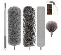 5pcs Reusable Long Feather Duster with Extendable Extension Pole,Bendable Microfiber Chenille Dusters,Washable Cobweb Head & Crevice Hand Brush for Cleaning Roof,Blinds High,Ceiling Fan,Furniture Dust