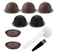 5pcs Reusable Pods for Nespresso Vertuo Machine, 230ml & 150ml Refillable Coffee Capsule Set with 2 Silicone Lid, 1 Spoon, 1 Brush Coffee Accessories for Nespresso