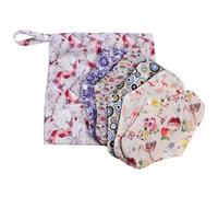 5pcs Reusable Sanitary Pad Fabric Fiber Washable Bamboo Charcoal Liner | Panty Liner Format, Includes Bag, Random Colour Pack M Size Random Color