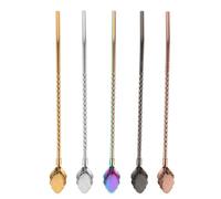 5Pcs Reusable Stainless Steel Straw Spoons 21.5x1.2x0.5cm for Drinks | Spoon-shaped Tip, Smooth Polished Finish, Easy Cleaning, Comfortable Sipping, Suitable for Tall Glasses, Bars and Afternoon