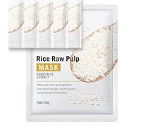 5pcs Rice Raw Pulp Facial Sheet Masks - Whitening, Moisturizing & Hydrating Face Masks for Glowing Skin - Anti-Aging Skin Care Mask Sheets for Dry, Dull, or Uneven Skin Tone