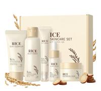 5PCS Rice Skin Care Set, with Cleanser, Toner, Serum, Eye Cream & Moisturizer, Complete Facial Kit for Glowing Skin, Birthday Gifts for Women Teenage Girls Mom Friend