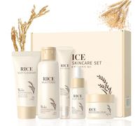 5PCS Rice Skincare Set - Rice Skincare Set for Teenagers Girls - Hydrating & Glowing Korean Skincare Kit with Cleanser, Toner, Eye Cream, Face Serum & Face Cream - Daily Routine for Radiant Skin