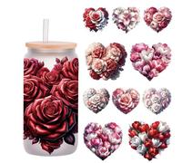 5pcs Romantic Valentine's Day Rose Love UV DTF Cup Wraps Winter UV DTF Transfer Sticker for Glass Cups Furniture Craft DIY Crafts，Rub on Transfer Stickers for DIY Water Bottle Laptop Decal Wood Car