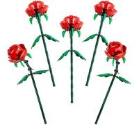 5pcs Roses, Flowers Set, Compatible with Artificial Flower Bouquets from the Botanical Collection, Kids' Bedroom Decor or Accessory Building Sets Flower Bouquet Decor Building Set for Kids Adults