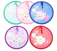 5pcs Round Handheld Foldable Fan for Summer Parties Vibrant Peony Colors Portable Safe Design Fun Transforming Flying Discs for Outdoor Use