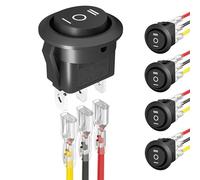5PCS Round KCD1 Rocker Switch 12V 3 Pin 3 Position ON Off ON 10A/125V DC SPDT Circle Toggle Switch with Wires for Auto