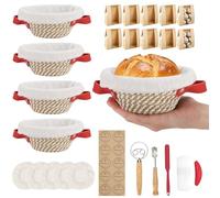 5PCS Round Proofing Baskets, Mini Bread Baking with Proofing Basket Set, 5.5 Inch Small Cotton Rope Baskets with Liners & Covers, 10 Bread Bags, Making Tools for Artisan Bread Baking