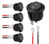 5PCS Round Rocker Switch, 20mm Toggle Switch with Pre-Wired Cable, ON/Off SPST 2-Pin, AC 250V 10A for Car, Boat, Household DIY